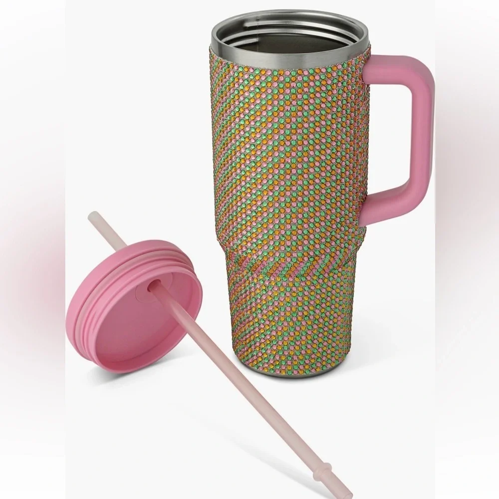 Hydragear SUPER Glam Rhinestone Bedazzled Pink Stainless Steel Tumbler Straw